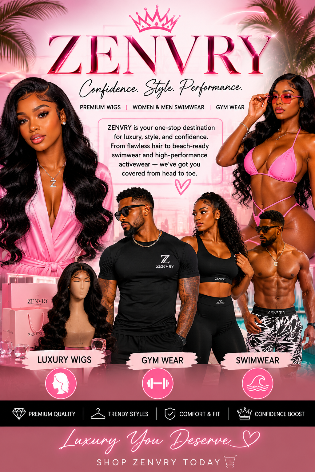 ZENVRY | Premium Wigs, Swimwear & Gym Wear for Men and Women