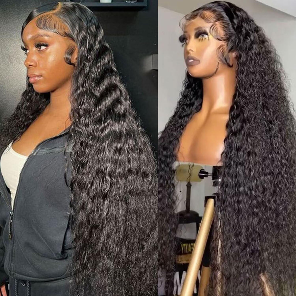 Lemoda 12A 13x6 SKINLIKE Real HD Lace Wigs Water Wave 13x6 Full Lace Frontal Wigs Deep Wave Virgin Human Hair Invisible 0.1mm Ultra-thin Frayed Ends Wet and Wavy Lace Front Wig
